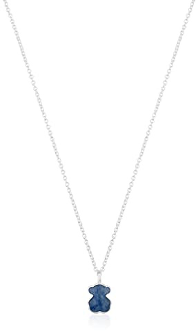 TOUS Collar de Plata de Primera Ley para Mujer con Motivo Oso en Cuarcita, 45 cm de Largo, Clásico y Elegante, Colección Icon Color