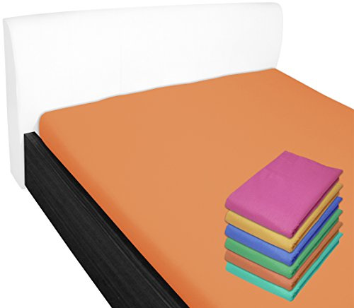 Bettlaken 150x240 cm ohne Gummizug 100% Baumwolle Orange | Glatte Betttuch ohne Spanngummi Atmungsaktiv, Hypoallergen, Waschbar - Hotel Laken Haustuch Renforce Baumwollstoff