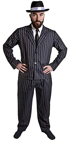 ERWACHSENEN GANGSTER/GANOVEN = NADELSTREIFEN ANZUG = DER ANZUG IST ERHALTBAR IN 5 VERSCHIEDENEN GRÖSSEN = 2-TEILIGER NADELSTREIFEN ANZUG ERHALTBAR MIT 3 VERSCHIEDENEN HÜTEN = VON ILOVEFANCYDRESS®= DIE PERFEKTE VERKLEIDUNG FÜR FASCHING UND KARNEVAL = MIT SCHWARZEM HUT/WEISSEM BAND = ANZUG-XLARGE