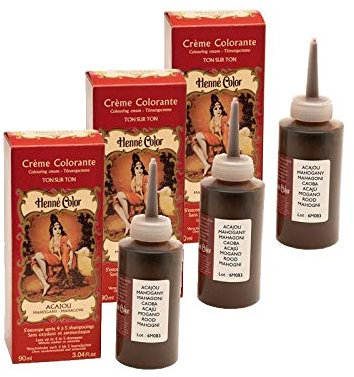 3 Cremes Farbcreme, Mahagoni, 100 % natürlich, ohne Sulfate, für Haare, semi-permanent, natürliche Pflege, Henna, Kapillar, 3 x 90 ml