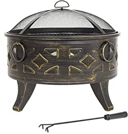La Hacienda Feuerkorb für den Garten - Feuertonne & Feuerstelle - Feuerschale Feuerkorb aus stabilem Stahl - Mit Grillrost & Schürhaken zum Kochen