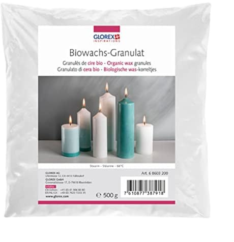 GLOREX 6 8603 200 - Biowachs 500 g, Granulat aus verfestigtem Palmöl, weiß in Porzellanoptik, ideal zur Kerzenherstellung, Farben und Aromen können hinzugefügt werden, für kreative Bastelarbeiten