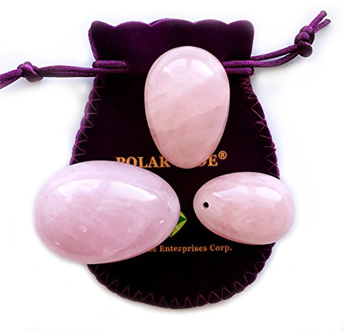 Drilled Rose Quartz Eggs Set of 3 – L, M & S 3-Size Natural Stone Eggs Handcrafted Love Stone with Smooth Surface, Wellness & Body Awareness Tool for Calm, Balance & Mindful Self-Care