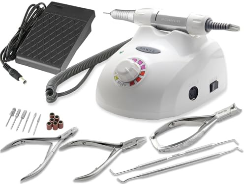 Elektrisches Fußpflegegerät mit Fußpflege Nagelzangen Set inkl. Nagelfräser | Elektrische Nagelfeile zur Hornhautentfernung und Fußnagelpflege. Inkl. 3 Nagelzangen & 2 Nagel-Eckenheber