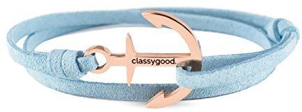 classygood. Anker Armband Classy Bracelet Edelstahl silber & roségold, Leder-Band hellblau für Damen/Herren (Roségold)