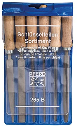 PFERD Schlüsselfeilen-Set 265 B in Kunststofftasche, 6 Feilen, 100mm, mit Holzheften, 11706100 - für eine große Bandbreite von filigranen und leichten Feilaufgaben geeignet