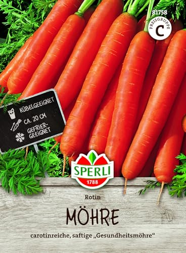Sperli Graines de carotte en rotin 81758 – Carottes moyennes, juteuses et orange foncé, graines de carottes à haut rendement pour terre libre et parterre surélevée, riche en vitamines et stockables
