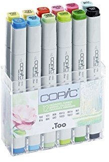 COPIC Classic Set Frühlings-Farben, 12er Set im Acryl-Display, Twin Marker mit einer mittelbreiten und einer feinen Spitze