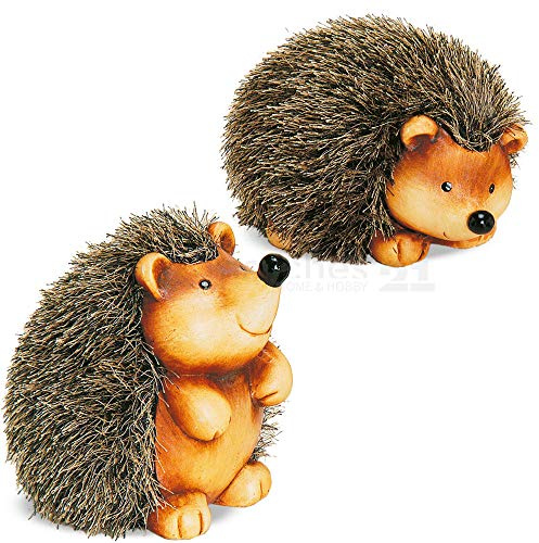 Putzige Igel Dekofiguren - Herbstdeko 2er Set aus Ton, Igel als Dekoration 19 cm