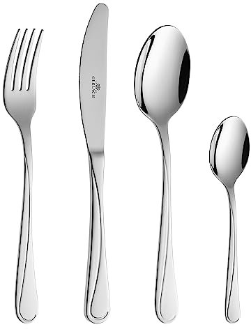 Gerlach Mango Besteck-Set 6 Personen Spülmaschinenfest Essbesteck Edelstahl Elegantes Besteck Messer Gabel Löffel Teelöffel Tafelbesteck Rostfrei 24 Stk, Silberglänzend