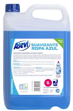 Asevi Suavizante Azul Concentrado para Lavadora - Frescor Intenso y Duradero - Extra de Suavidad para una Ropa Suave y Esponjosa - Apto para Todo Tipo de Tejidos - 217 Lavados - 5 Litros