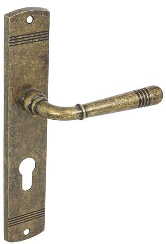 domino Türgriff 72 Drückergarnitur PZ - Profilzylinder Set Türklinke für Zimmertür, Bürotür, Kellertür & Innentür L-Form Türdrücker-Set aus Znal Bronze Antik Türdrückergarnitur LOFT M75