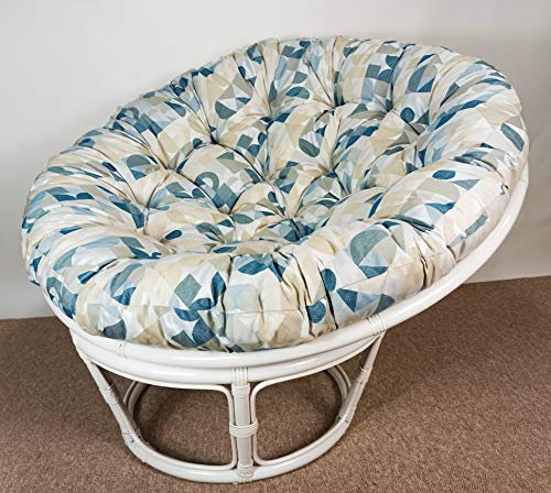 Rattan Papasansessel 110 cm cm Fb. weiß lackiert Polster Stoff California Dream IGGY Blue