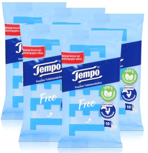 Tempo Feuchte Toilettentücher sanft und pflegend Travelpack, 5er Pack (5 x 10 Tücher)