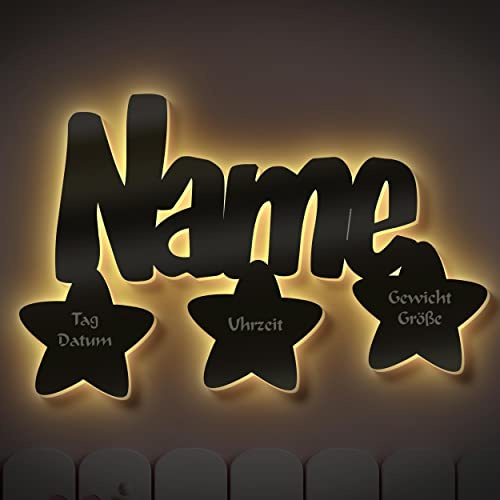 Namofactur Led Wand Lampe Taufstern Geschenke mit Namen als Taufgeschenk Kommunionsgeschenk Geburtstagsgeschenk Junge Mädchen Kinder Baby Geburt Taufe