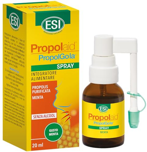 ESI - Propolaid Spray Gola alla Menta, Integratore Alimentare con Propolis, Favorisce il Benessere del Cavo Orale e delle Vie Respiratorie, Senza Glutine, Alcool e Vegetariano, 20 ml