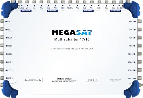 Megasat Multischalter 17/16 – 4 Satelliten / 16 Teilnehmer | Verteilung von Satellitensignalen an mehrere Receiver