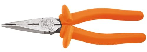 Klein Tools D203-8N-INS Insulated Long Nose Side-Cutting/Stripping Pliers, Forged Steel Covered in Two Layers of Insulation 8-Inch Heavy-Duty/Skinning