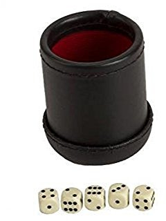 4 Deluxe Dice Cup with 5 Standard Dice, Black/Cream Color