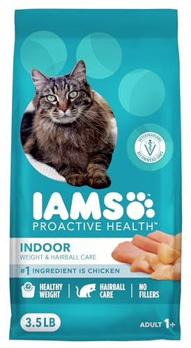 IAMS Proactive Health Dry Cat Food, Indoor Weight and Hairball Care Cat Food Dry Recipe, with Real Chicken in Every Bite, 3.5 lb. Bag