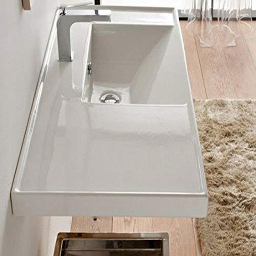 Scarabeo 3009-One Hole ML Rectangular Ceramic Self Rimming/Wall Mounted Bathroom Sink, White