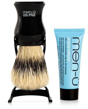 men-ü BARBIERE PURE BRISTLE SHAVING BRUSH (BLACK)– Traditional shaving brush set from Italy - Pure bristles. A great introductory shaving brush. Includes 15ml SHAVE CREAM tube.