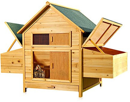 Melko Hühnerstall für 4 Hühner Hühnerkäfig inkl. 2 Eiablagen mit Deckelhalterung Kleintierstall Hühnervoliere aus Holz Hühnerhaus Geflügelstall Nestbox