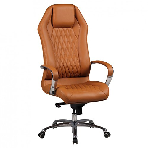 AMSTYLE Bürostuhl Monterey Echtleder Caramel X-XL mit Kopfstütze | Chefsessel mit Rauten-Muster und hoher Rückenlehne, Schreibtischstuhl bis 120 kg, Drehstuhl Multiblockwippmechanik