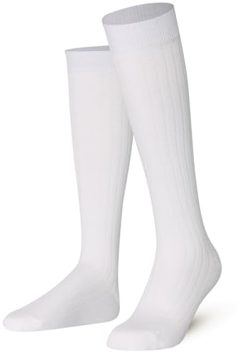 Mysocks White Knee High Socks for Women Men Girls - Seamless Toe Plain Long Knee Length Socks - Breathable Cotton Tall Sock Stockings White Ribbed,8-11