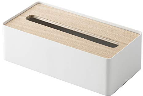 Yamazaki 7730 RIN Tissue Case, White, Wood/Steel, 26 x 13 x 8.2 cm