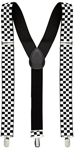 W WIDMANN MILANO Party Fashion - Hosenträger Schachbrettmuster | Schwarz-Weiß, Einheitsgröße, längenverstellbar, für Damen und Herren, Kostümaccessoire für Karneval und Mottoparty