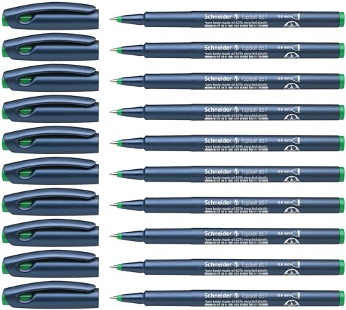 Schneider Topball 857 Tintenroller (stabiler Metallspitze, 0,6 mm) 10er Packung grün
