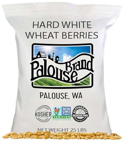 Palouse Brand Certified Glyphosate Residue Free Hard White Wheat Berries | 25 LBS | Family Farmed in Washington State | Sproutable | Non-GMO Project Verified | Kosher