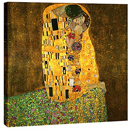 Wieco Art Extra Large The Kiss av Gustav Klimt berömda oljemålningar reproduktioner sträckta och inramade moderna Giclee kanvastryck konstverk bilder på duk väggkonst redo att hänga för heminredning