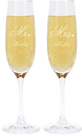 Herz & Heim® Leonardo 2 Sektgläser zur Hochzeit mit Gratis Mr. & Mrs. Gravur - Mr und Mrs Hochzeitsgeschenk - Sektgläser Glas personalisiert - Hochzeit Geschenk für das Brautpaar