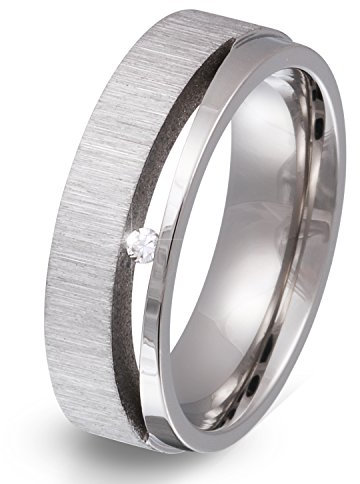 Juwelier Schönschmied - Unisex Partnerring Ehering Hochzeitsring Espacia Edelstahl Zirkonia inkl. persönliche Lasergravur 60 (19.1) LANr162D