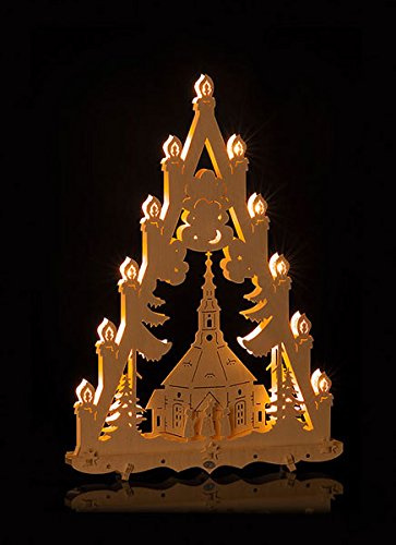 Erzgebirgsstübchen Lichterspitze gross, Seiffener Kirche Erzgebirge traditionelles Motiv Lichterecke Leuchter