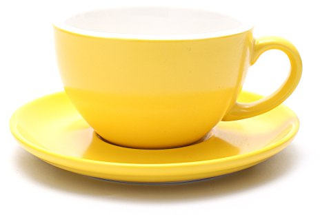 Coffeezone Latte Art Cappuccino Barista Cup and Saucer, New Bone China (Matte Yellow, 10.5 oz)
