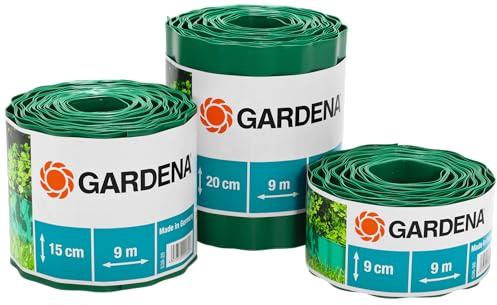 Gardena Raseneinfassung 9 cm hoch: Ideale Rasen-Abgrenzung, auch für Beete, 9 m, verhindert Wurzelausbreitung, hochwertiger Kunststoff, grün (536-20)
