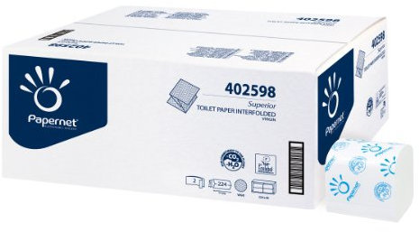 Papernet - Carta Igienica Interfogliata 402598, Realizzata in Pura Cellulosa, Due Veli, 224 Servizi per Clip, Dimensioni Servizio 21x11 cm, Dimensioni Piegato 11x10,5 cm