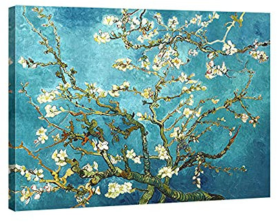 Wieco Art Giclee Canvas Prints Wall Art for Wall Decor by Van Gogh Paintings Almond Blossom Modern One Piece Stretched and Framed Abstract Flowers Artwork Home Office Decorations
