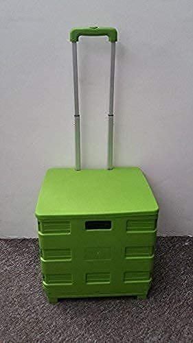 NEW HEAVY DUTY EXTRA LARGE FOLDING FOLDABLE SUPERMARKET GROCERY SHOPPING BOOT TRUNK CAMPING CART CRATE BOX TROLLEY 40KG CAPACITY FOLDS FLAT GREEN + LID