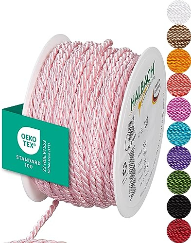 Halbach Seidenbänder Cordoncino di alta qualità (rosa chiaro), larghezza 4 mm, lunghezza 25 m, prodotto in Germania e certificato Öko-Tex, cordoncino in raso lucido in acetato