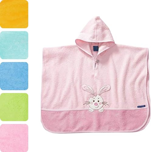 Morgonstjärna badponcho med huva barn baby 1–5 år flicka pojkar 100 % bomull frotté OEKO TEX handduk badhandduk poncho huvhandduk badrock, ROSA, one size