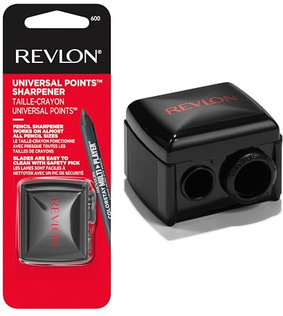 REVLON Universal Points Sharpener for All Wooden & Plastic Pencil Sizes, Dual Pencil Sharpener for Lip Liner, Eyebrow, and Eyeliner Pencils