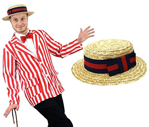 ILOVEFANCYDRESS® - Gorro con paja, diseño de rayas, color azul marino y rojo