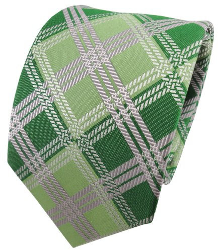 TigerTie Designer Seidenkrawatte in grün hellgrün gelbgrün silber kariert