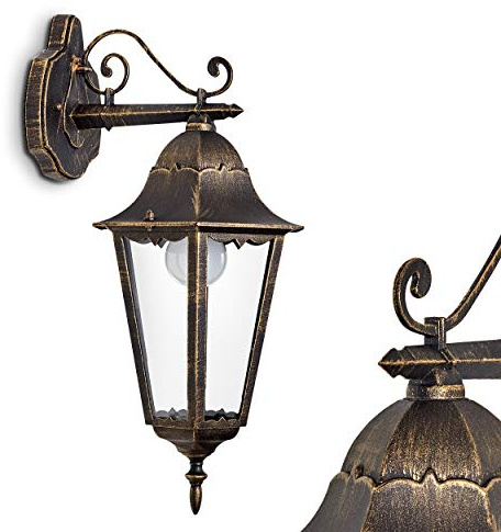 HOFSTEIN Außenwandleuchte Hongkong, Außenwandlampe aus Metall/Glas in Braun-Gold/Klar, Wandleuchte Down im Retro/Vintage/Landhaus-Design, E27, IP44, Eingangsbereich, Terrasse, Haustür, Hof