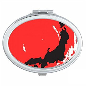 DIYthinker Japanische Art Japan Kultur Nationalflagge Rot Schwarz Karte Zusammenfassung Bürsten-Malerei Illustration Muster Oval Compact Make-up Taschenspiegel Tragbare Nette kleine Handspiegel