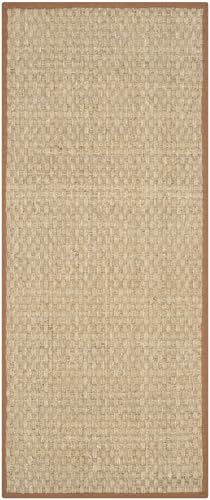 Safavieh Alfombra De Fibra Natural Sala de Estar, Comedor, Dormitorio - Natural Fiber Collection, Pelo Corto, Natural y Marrón, 76 X 244 cm